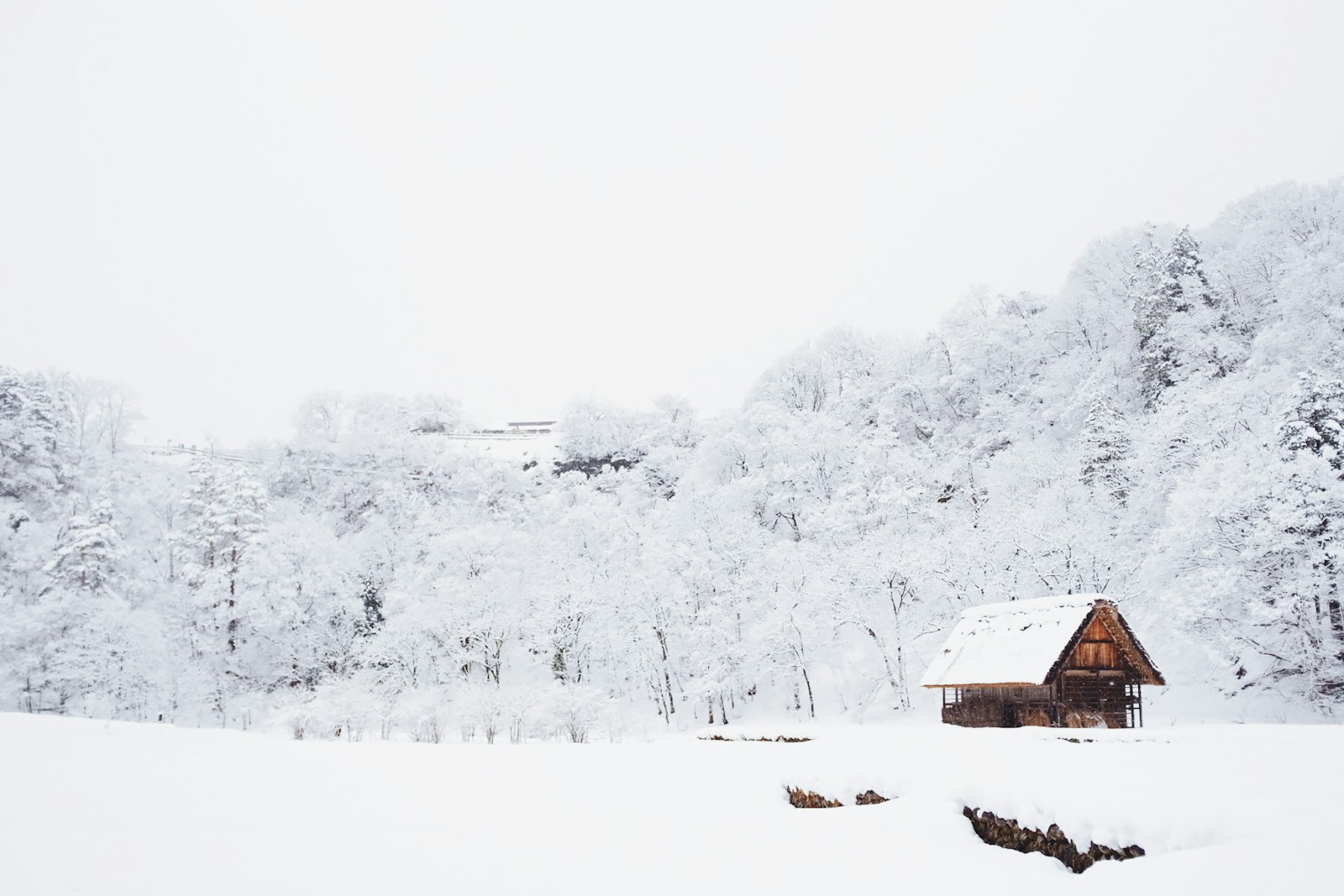 Wooden cabin in a quiet snowy valley